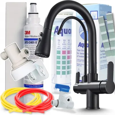 Immagine prodotto di Rubinetto da cucina a 3 vie Ari Nordic con doccetta estraibile, collegamento per filtro acqua, beccuccio girevole 360 gradi, nero opaco
