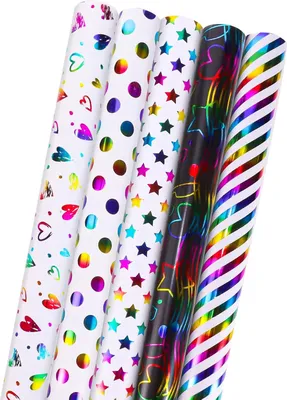 Produktbild von Allecto Premium - Set von 5 Rollen Geschenkpapier, Bunt - Für Kindergeburtstag, Ostern, Hochzeit, Babyshower