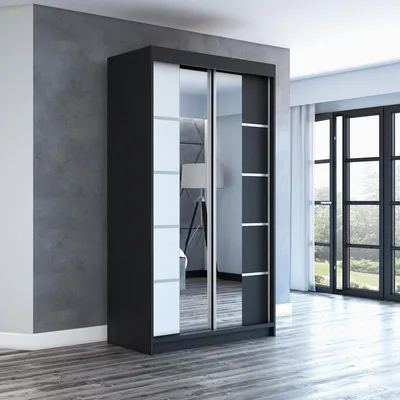 Produktbild von Schwebetürenschrank Kleiderschrank ERA 120 cm Schrank Garderobe Spiegel.Verschiedene Farben (Weiß, Schwarz, Somona). Möbel vom Hersteller!