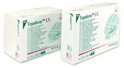 Produktbild von 3M™ Tegaderm™ I.V.,Mit Vliesverstärkung und Fixierstreifen, Verbandgröße: 7 cm x 8,5 cm | Packung (100 Stück)