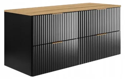 Zdjęcie produktu dla Szafka Łazienkowa Wisząca Pod Umywalkę Flisan 120X46 Cm Z Blatem Czarny Dąb
