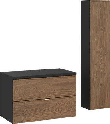 Image de Ensemble de salle de bain SAVIA : meuble sous vasque 80cm + plan vasque + colonne de rangement