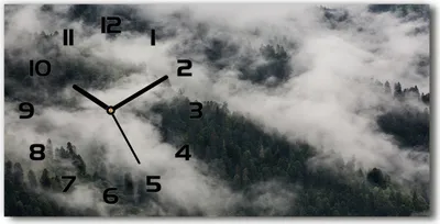Produktbild von Wanduhr aus Glas – 60x30 cm - Glasbild - Glasuhr - Gehärtetes Glas - schwarze-zeiger - den Wald Nebel über