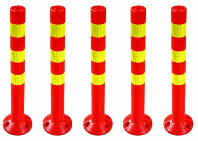 Produktbild von 5er Set  Absperrpfosten Kunststoff - 72,5cm reflektierend | Absperrung für Industrie, Lagerhalle, Parkplatz mit Standfuß [Befestigung mit Schrauben] Absperrständer - Park Pfosten Leitpfosten Poller