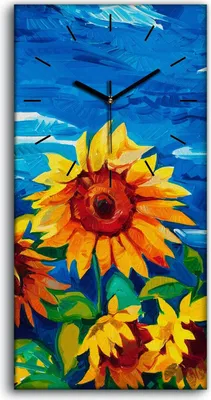 Produktbild von Dekor Leinwand Uhr Wandbilder Geräuschlos 30x60 Pflanzen Blumen Sonnenblumen - schwarze Hände