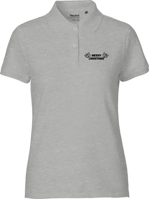 Produktbild von Huuraa Damen Polo Shirt Merry Christmas Glocken M Sport Grey Bio Baumwolle Fairtrade Poloshirt Geschenkidee
