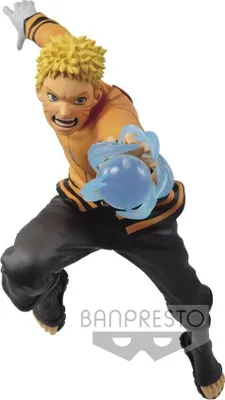 A dynamic action shot of a Naruto Uzumaki figure.
