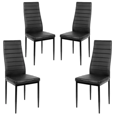 Produktbild von 4er Set Esszimmerstühle Küchenstuhl aus Kunstleder Metallbeine Polsterstuhl Schwarz