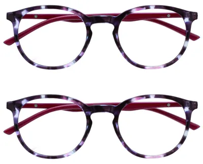Produktbild von OPULIZE Met Fernbrille 2er Pack Kurzsichtigkeit Schlank Runder Rahmen Federscharniere Kratzfest Lila Schildpatt Solide Bügel Herren Damen MM60-5 -2.00