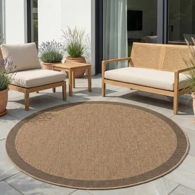 Obrázek produktu pro Carpetsale24 Vnit?ní a Venkovní Koberec Vod?odolný P?írodní Jutový Vzhled Ideální do Obývacího Pokoje Kuchyn? Terasy a Balkonu Velikost:80 cm Kulatý