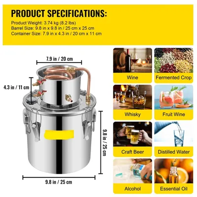 Productafbeelding van Distilleerketel - 3 Gallon RVS Destilleerapparaat en Brouwapparatuur voor Wijn, Bier en Moonshine