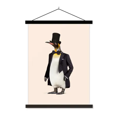 Produktbild von MuchoWow® Textilposter Pinguin - Tier - Hut - Colbert - Schwarz 40x53 cm mit schwarzem Rahmen - Abbildung