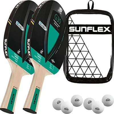 Produktbild von Sunflex G30 2 x Tischtennisschläger + Tischtennishülle Double + 2 x 3*** ITTF SX40+ Tischtennisbälle | Tischtennis Tabletennis TT