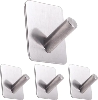 Immagine prodotto di Set di 4 ganci appendiabiti autoadesivi - Ganci da parete in acciaio inox senza foratura per bagno e cucina