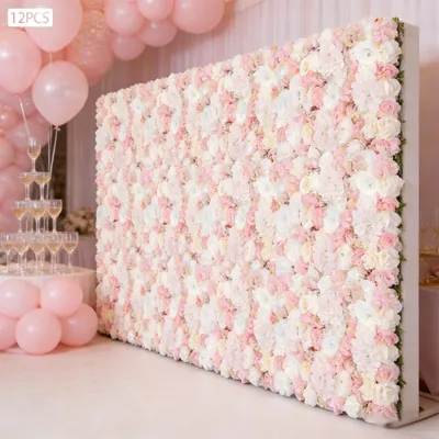 Zdjęcie produktu dla 12 sztuk sztucznych kwiatów, panel dekoracyjny z różami, 40x60 cm. Panele ścienne, dekoracja do ślubu, tło fotograficzne
