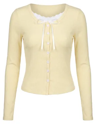 Produktbild von Damen Bluse mit Rundhalsausschnitt und Knopfleiste, gelb, Größe XS