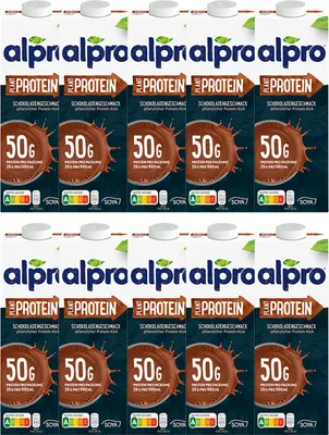 Produktbild von 10x Alpro Soja Proteindrink je 1 Liter Schokoladengeschmack 50g Eiweiß Pflanzlicher Drink Vegan UHT