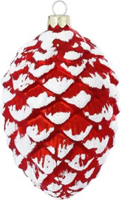 Produktbild von Christbaumschmuck Glas Zapfen 12.5cm rot / weiß