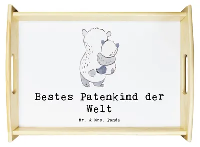 Produktbild von Mr. & Mrs. Panda Holztablett Panda Bestes Patenkind der Welt - Weiß - Geschenk, Tablett, sofatablett, Serviertablett, Sofa, Neffe, Patenonkel, Geschenkidee, Kaffee, Taufe