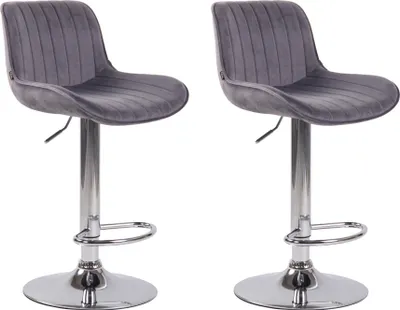 Produktbild von 2er Set Barhocker BEKIM - Samt Dunkelgrau 50x50x86 cm Silber | Barstuhl Höhenverstellbar Mit Lehne Drehbar Tresenhocker Tresenstuhl Kneipenhocker