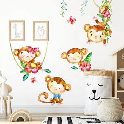 Wandaufkleber Affe, 130x30 cm, Vinyl, matt, für Kinderzimmer