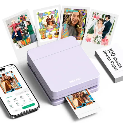 Immagine prodotto di Nelko PP01, stampante fotografica portatile, 100 fogli di carta fotografica autoadesiva, colore viola