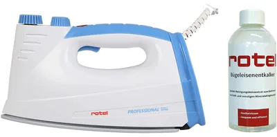 Obrázek produktu pro ROTEL Prof Extra Dampfbügeleisen Bügeleisen - Keramiksohle BLAU + Rotel Bügeleisenentkalker 500 ml