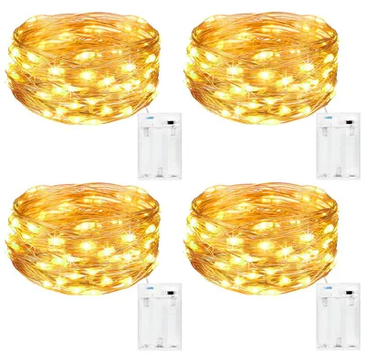 4er-Set 5m 50 LED Lichterkette, batteriebetrieben, warmweiß