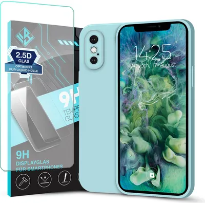 Produktbild von Hülle für Apple iPhone X mit 9H Displayglas Displayschutz Case Cover Bumper Smartphone Softgrip Schutzhülle Farbe: Hellblau