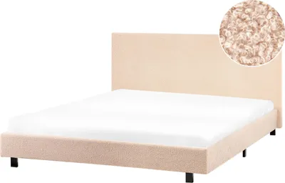 Zdjęcie produktu dla BELIANI Łóżko beżowe boucle 160 x 200 cm ze stelażem i zagłówkiem