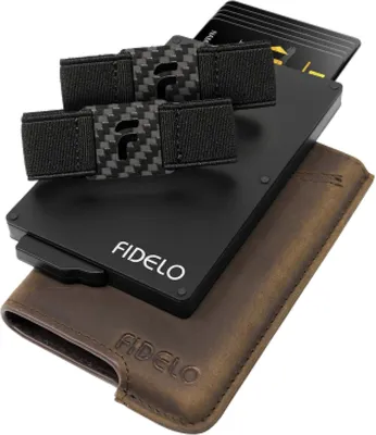 Image de Portefeuille pour homme FIDELO en cuir marron, étui à cartes avec clips, avec protection RFID