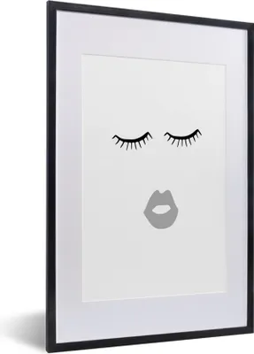 Produktbild von MuchoWow® Gerahmtes Poster Augen - Lippen - Schwarz - Weiß 40x60 cm - Poster mit Schwarzem Bilderrahmen Wandposter Rahmen Foto Bilder - Poster in Rahmen