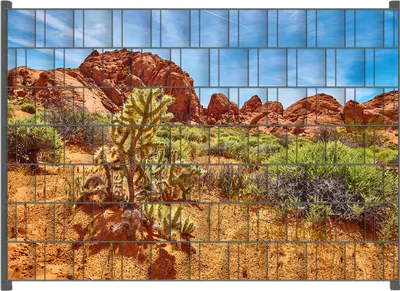 Produktbild von Wallario Zaunsichtschutz mit Motiv Felsenwüste für Ein- und Doppelstabmatten Zäune in der Größe 200 x 140 cm
