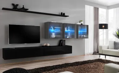 Produktbild von Wohnwand Set 7tlg Modern Wohnzimmermöbel TV-Ständer Design Wand Regale Komplett