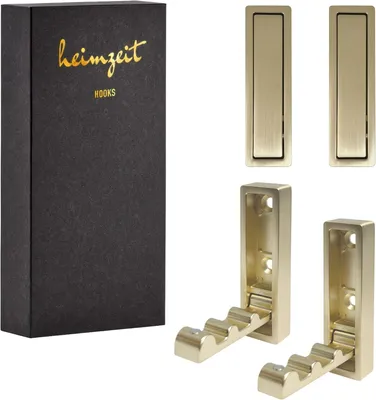 Imagen del producto de Ganchos abatibles para perchas, juego de 4 unidades, color dorado, para atornillar, para montaje en pared