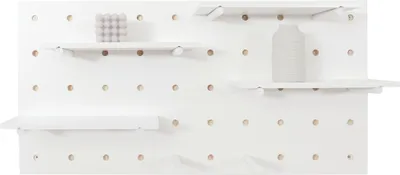 Zdjęcie produktu dla Panel ścienny HWC-P24, dekoracja ścienna półka na kołki, 4 poziomy zawieszenia 100x50cm   ~ biały