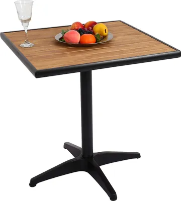 Produktbild von Gartentisch HWC-J95, Balkontisch Bistrotisch, Gastronomie Outdoor-Beschichtung Alu Holzoptik - schwarz, teak braun