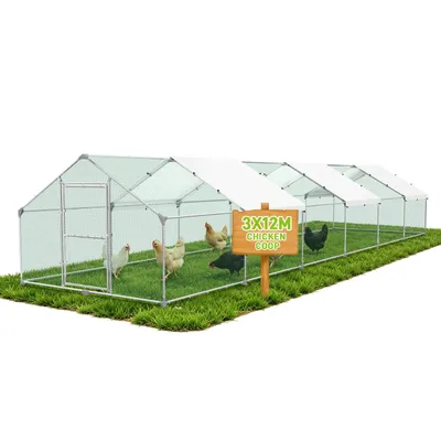 Produktbild von QEENTOE Freilaufgehege Hühnerstall mit Schloss 3x12M verzinkter Stahl Kleintierstall Freigehege, Hühnerhaus Dach Geflügelstall für Hühnerkäfig