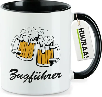 Produktbild von Huuraa Kaffeetasse Zugführer Schützenfest Spielmannszug 330ml Schwarz Keramik Kaffeebecher Geschenkidee