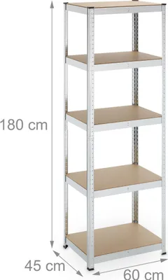 Image de Étagère robuste Relaxdays, H x l x P : 180 x 60 x 45 cm, 500 kg, acier galvanisé, étagère de rangement pour cave ou garage, à assembler, couleur argent