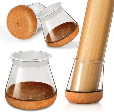 Obrázok produktu pre Balenie 24 veľkých krytov na nohy stoličiek, transparentné, silikón, 13-20 mm, s filcovými klzákmi