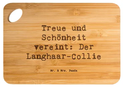 Produktbild von Mr. & Mrs. Panda Schneidebrett Spruch Langhaar Collie - Transparent - Geschenk, Eleganz, Holzbrett, jausenbrett, holzschneidebrett, Hunderasse, Hunderassen Beschreibung