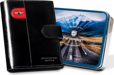 Image de Grand porte-monnaie en cuir pour homme avec fermeture à bouton-pression - Peterson