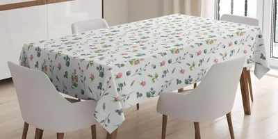 Immagine prodotto di ABAKUHAUS Tovaglia floreale, acquerello con rose e foglie verdi Look romantico e femminile, 140 x 240 cm, verde alloro e bianco