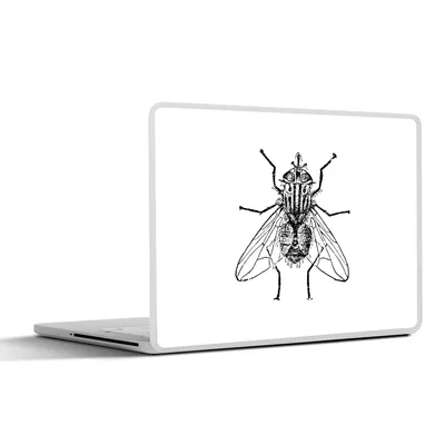 Produktbild von MuchoWow® Laptop Aufkleber Sticker Cover Fliege - Tiere - Vintage - Schwarz und weiß 25x18 cm - Laptop-Deko