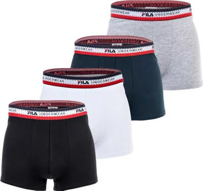 Produktbild von FILA Herren Boxer Shorts, 4er Pack - Logobund, Baumwolle Stretch, einfarbig Schwarz/Weiß/Grau/Blau 2XL