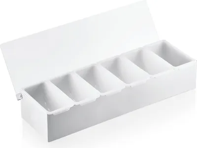 Obrázok produktu pre Nádoba na prísady so 6 vložkami po 0,45 l, 45 x 15 x 9 cm, nehrdzavejúca oceľ, akryl