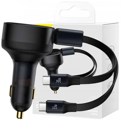 Produktbild von Baseus Enjoyment 2-in-1 Autoladegerät 33W 2x USB C (Male) - Schwarz