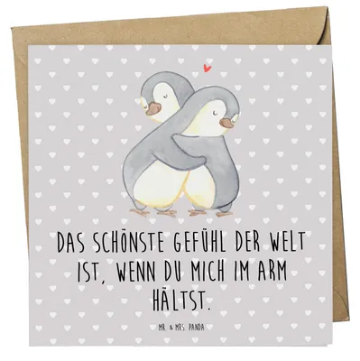 Produktbild von Mr. & Mrs. Panda Grußkarte Pinguine Kuscheln - Grau Pastell - Geschenk, für Frauen, Glückwunschkarte, Freundin, doppelkarte, Mitbringsel, Hochzeitstag, Valentinstag