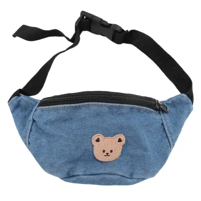 Immagine prodotto di Bambini Cool Waist Bag Orso modello Pulsante regolabile Piccola tela bambini Cartoon Waist Bag per la chiave (blu chiaro)